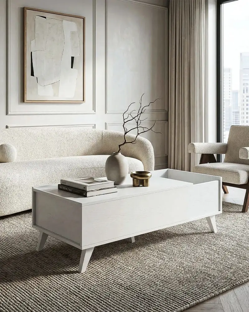 Tavolino LIFT – Tavolino da Salotto con Piano Apribile e Vano Contenitore Bianco