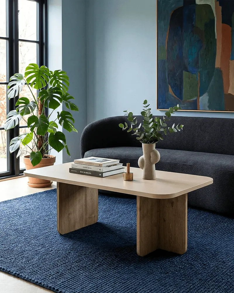 Tavolino Llary - Tavolino per soggiorno - Design minimal moderno - Beige sabbia / Rovere naturale