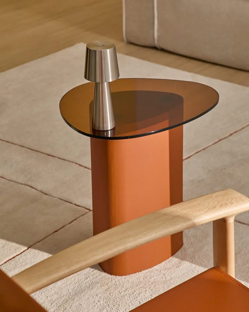 Tavolino Olir in vetro temperato e acciaio marrone 48 x 46,8 cm