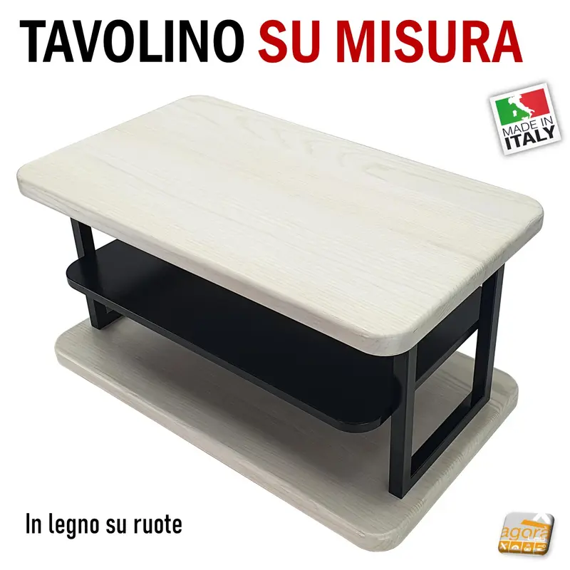 Tavolino Sala in Legno e acciaio SU MISURA finitura personalizzata anche con ruote
