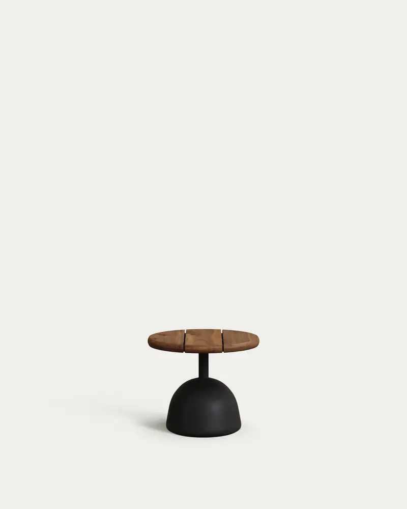 Tavolino Saura con piano in acacia finitura noce e base in cemento nero Ø 43x35cm