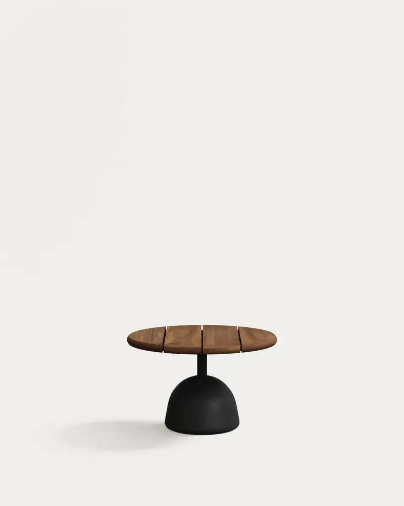 Tavolino Saura con piano in acacia finitura noce e base in cemento nero Ø 55x35cm