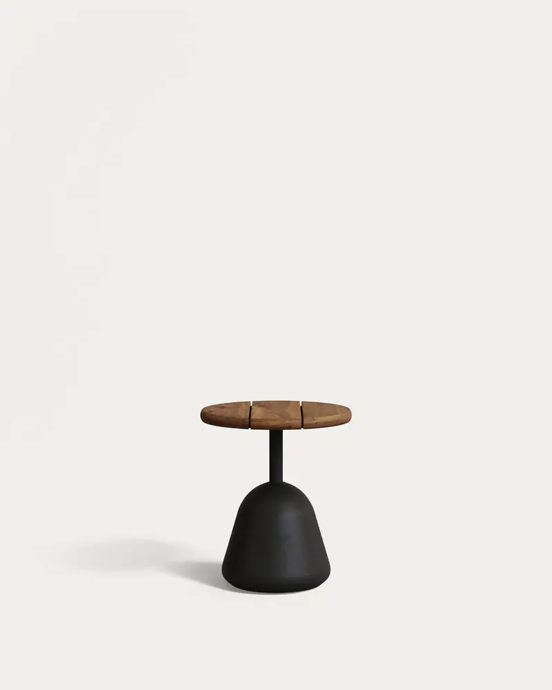 Tavolino Saura con piano in acacia finitura noce e base in cemento nero Ø43x48 cm