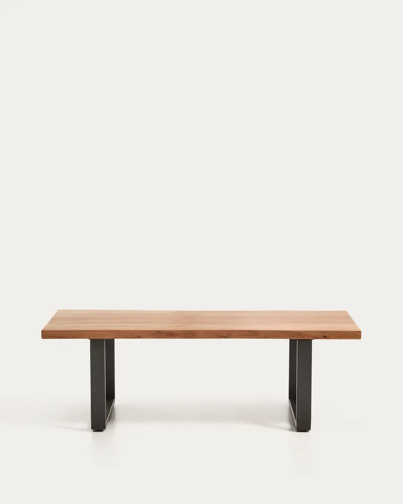 Tavolino Uxue in legno massiccio di acacia e gambe in acciaio nero 130 x 64 cm
