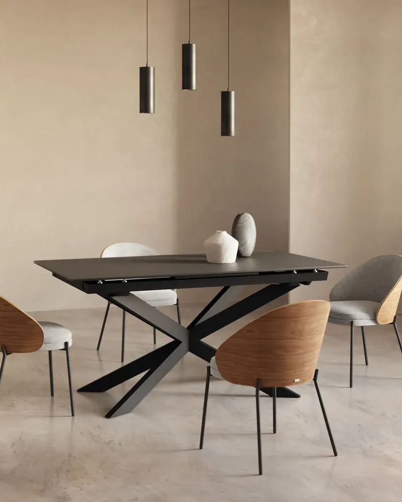 Tavolo allungabile Atminda vetro temperato e gambe acciaio finitura bianca 160(210)x90 cm