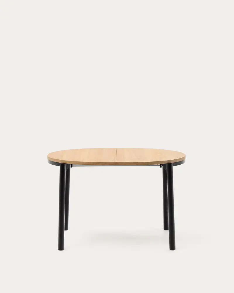 Tavolo allungabile Montuiri con impiallacciatura in rovere e gambe in acciaio con finitura in nero Ø120(200) x 90 cm