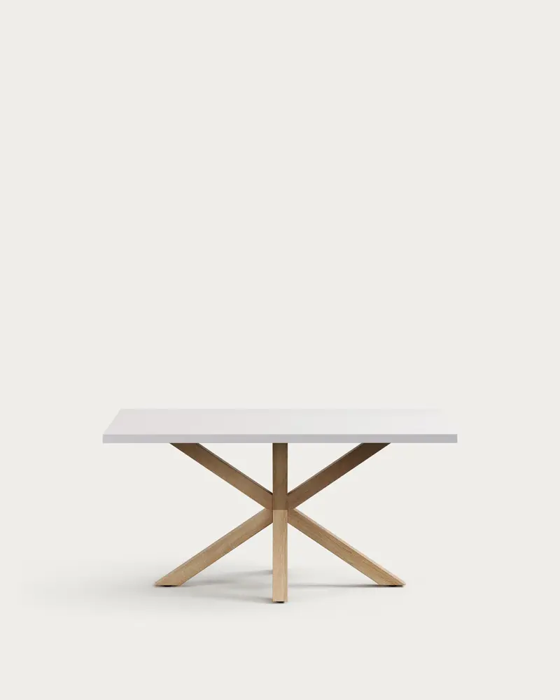 Tavolo Argo di melammina con finitura bianca e gambe in acciaio effetto legno 160 x 100 cm