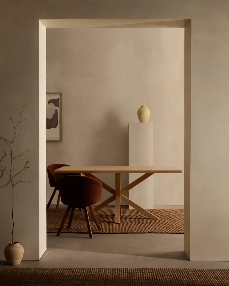 Tavolo Argo di melammina con finitura naturale e gambe in acciaio effetto legno 200 x 100 cm