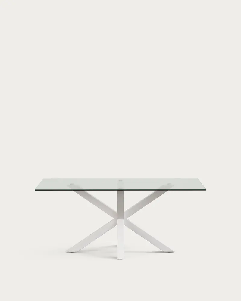 Tavolo Argo di vetro e gambe in acciaio con finitura bianca 180 x 100 cm