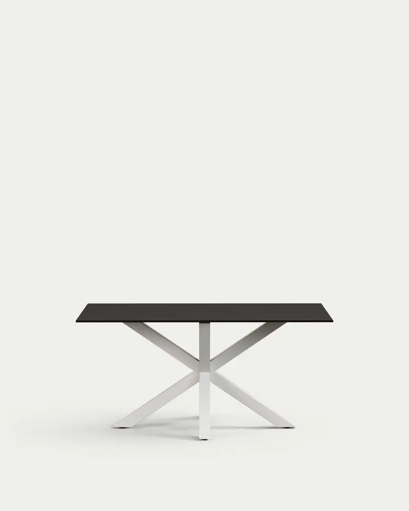 Tavolo Argo di vetro nero opaco e gambe in acciaio con finitura bianca 160 x 90 cm