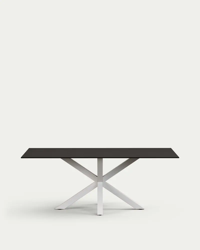 Tavolo Argo di vetro nero opaco e gambe in acciaio con finitura bianca 200 x 100 cm