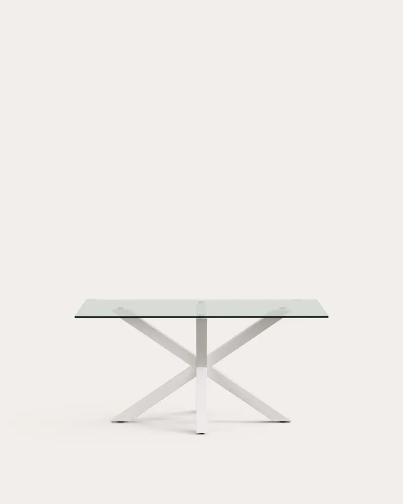 Tavolo Argo in vetro e gambe in acciaio finitura bianca 160 x 90 cm