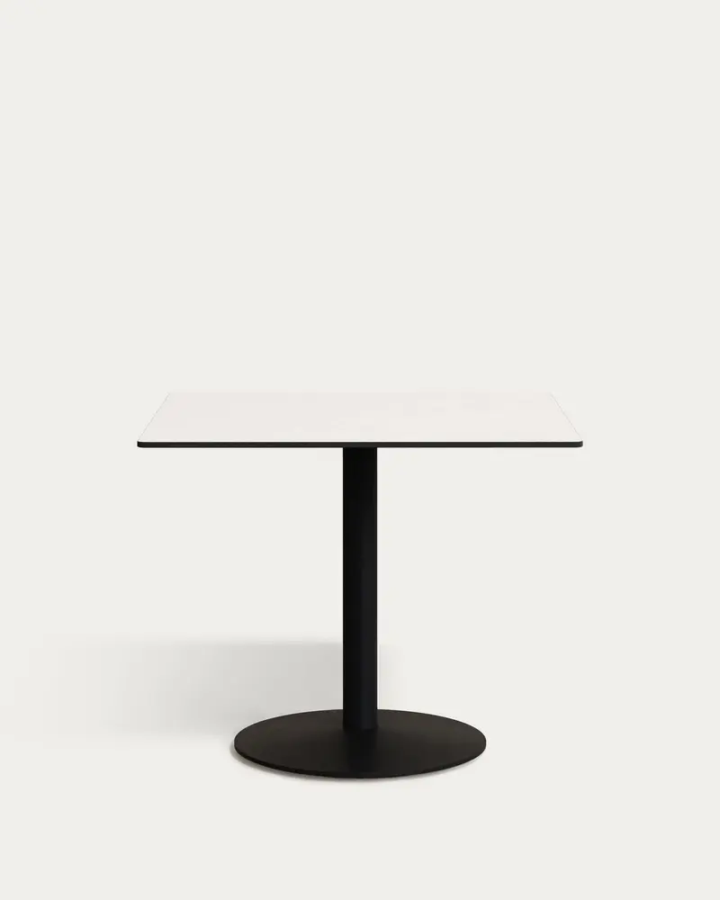 Tavolo da bar Esilda piano in bianco con gamba di metallo rifinita in nero 90 x 90 cm