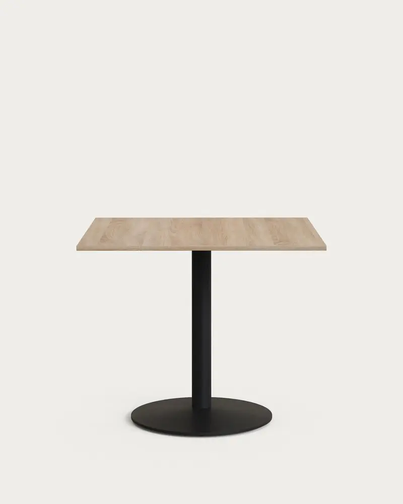 Tavolo da bar Esilda piano in melammina naturale con gamba di metallo rifinita in nero 90 x 90 cm