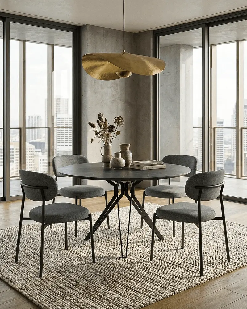 Tavolo Enea - Tavolo rotondo per soggiorno e sala da pranzo - Design minimal moderno - Ø120 x H. 76 cm - Grigio scuro