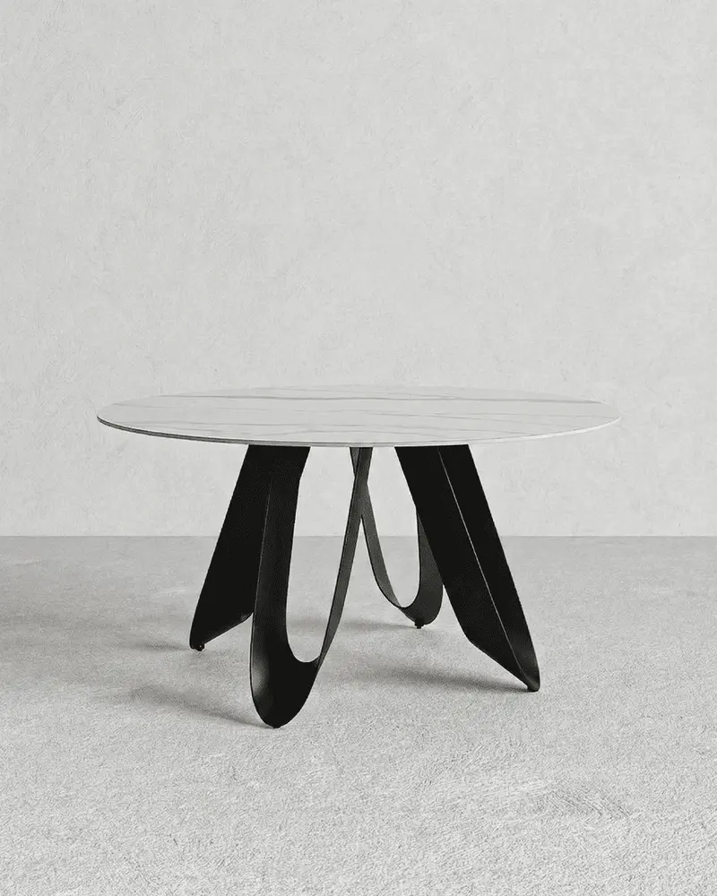 Tavolo Lello – Tavolo rotondo da pranzo e soggiorno design moderno – Piano in pietra sinterizzata bianco – Struttura in metallo – Ø135 x H 75,5 cm