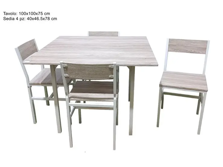 TAVOLO QUADRATO 100CM 4 SEDIE COLORE TORTORA TC0136S4/SQUA