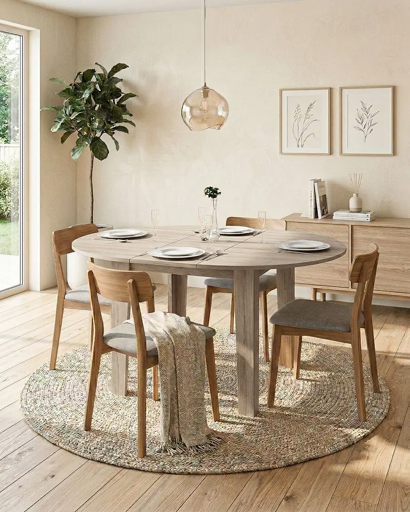 Tavolo RAL – Tavolo da Pranzo Rotondo Estensibile 120/155 cm – Design Moderno in Olmo o Bianco Spatolato