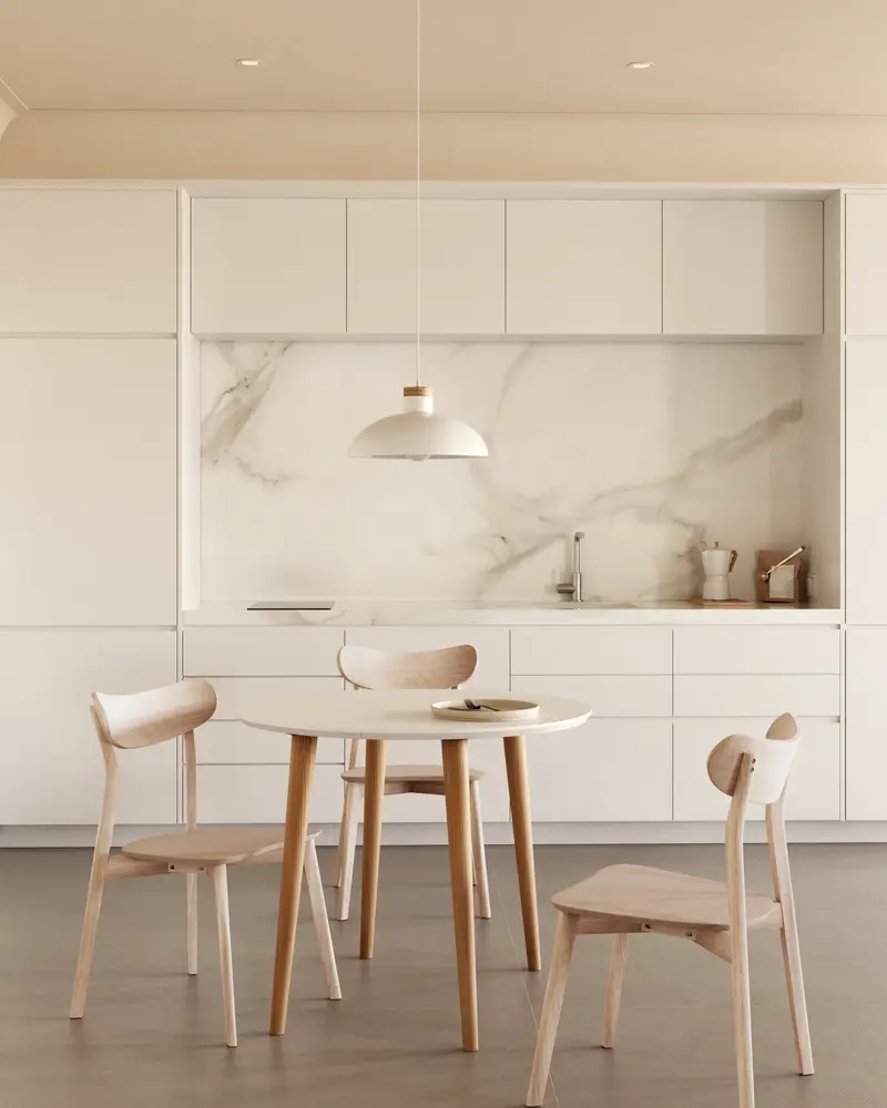 Tavolo rotondo allungabile Oqui MDF laccato bianco e gambe in faggio massiccio 90 (170) x 90 cm