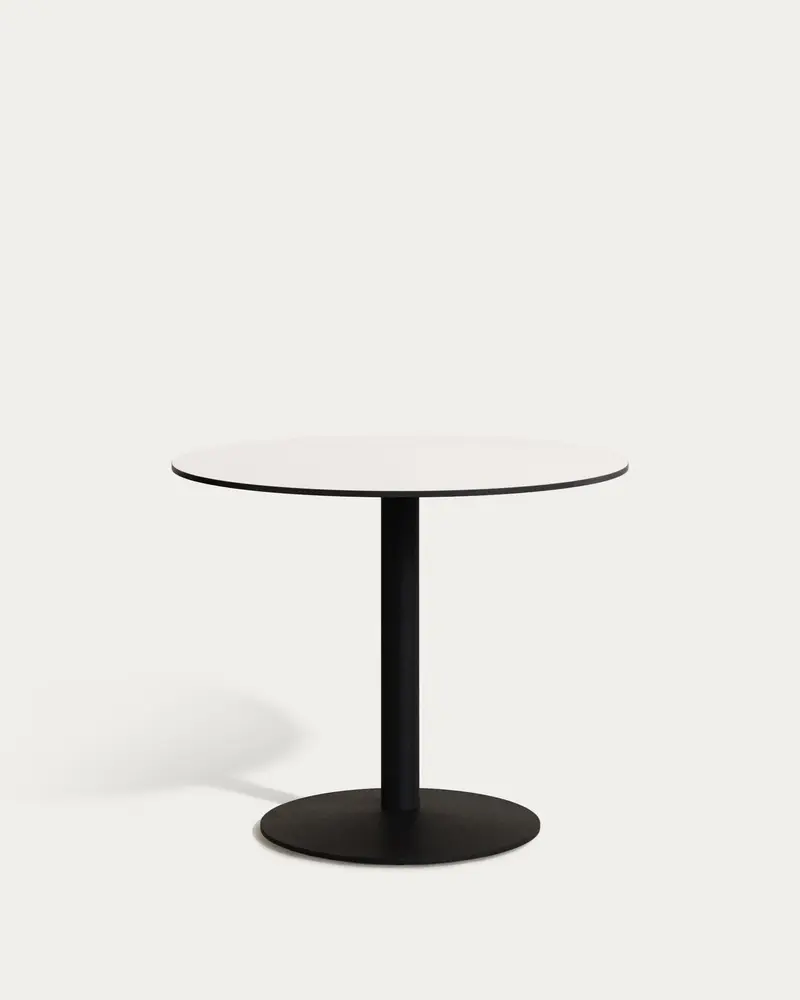 Tavolo rotondo da bar Esilda piano in bianco con gamba di metallo rifinita in nero Ø 90 cm