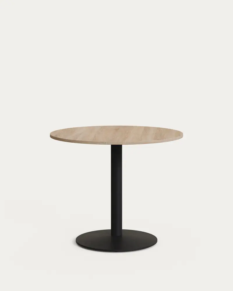 Tavolo rotondo da bar Esilda piano in melammina naturale con gamba di metallo rifinita in nero Ø 90 cm