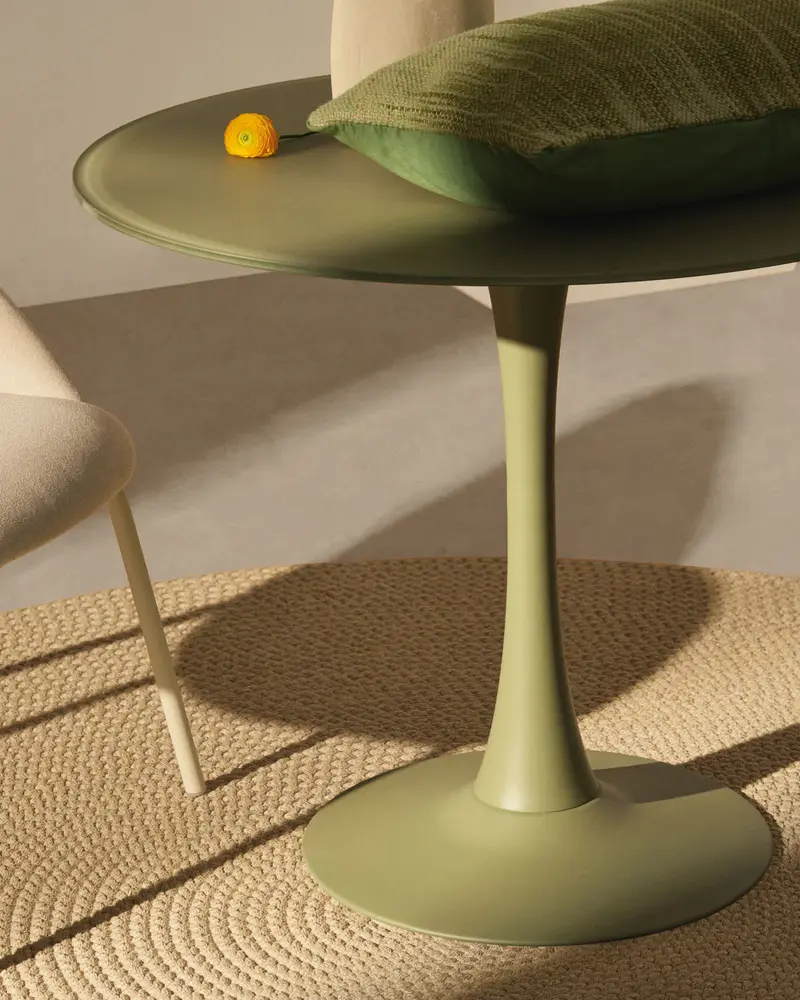 Tavolo rotondo Vedira in ceramica écru e acciaio beige Ø 90 cm
