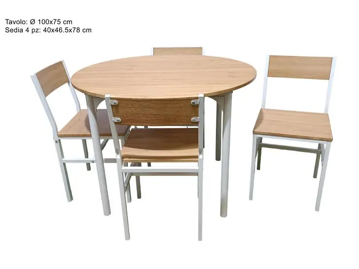 TAVOLO TONDO 100 CM 4 SEDIE IN LEGNO COLORE NATURALE TC013