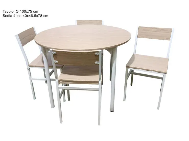 TAVOLO TONDO 100 CM 4 SEDIE IN LEGNO COLORE ROVERE TC0136R