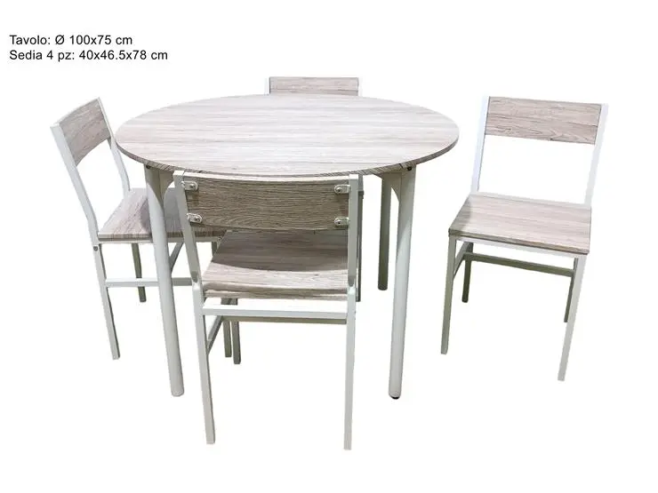 TAVOLO TONDO 100 CM 4 SEDIE IN LEGNO COLORE TORTORATC0136R