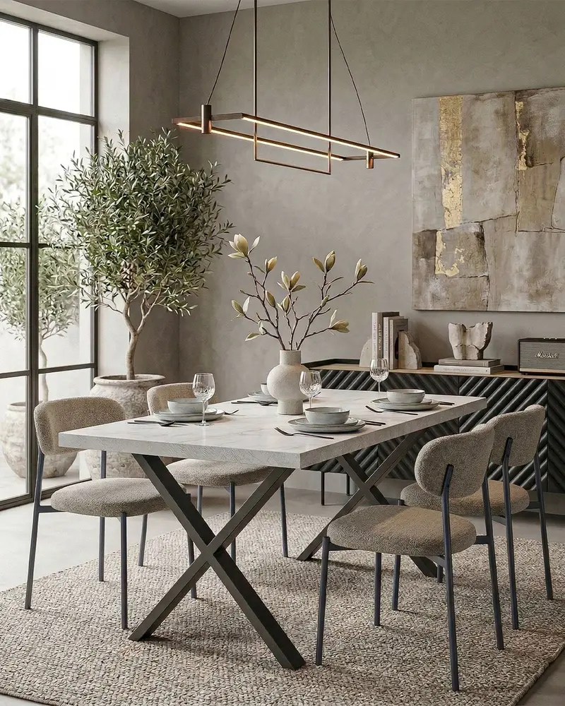 Tavolo VALENCIA – Tavolo da Pranzo Estensibile 160/240 cm con Allungo Butterfly – Piano Spatolato e Gambe in Metallo Nero