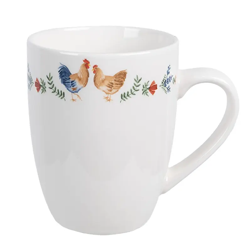 Tazza bianca con gallina 12x8x10 cm 350 ml