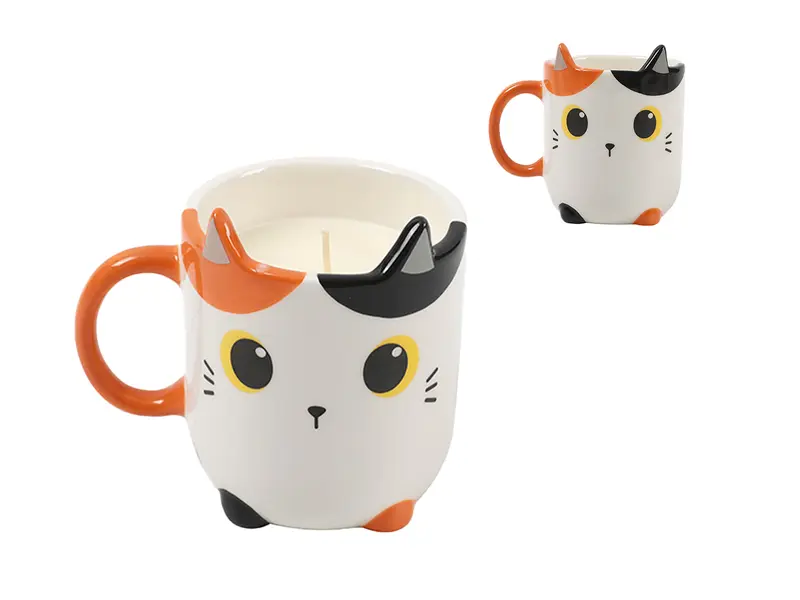 TAZZA CON CANDELA GATTO ARANCIO