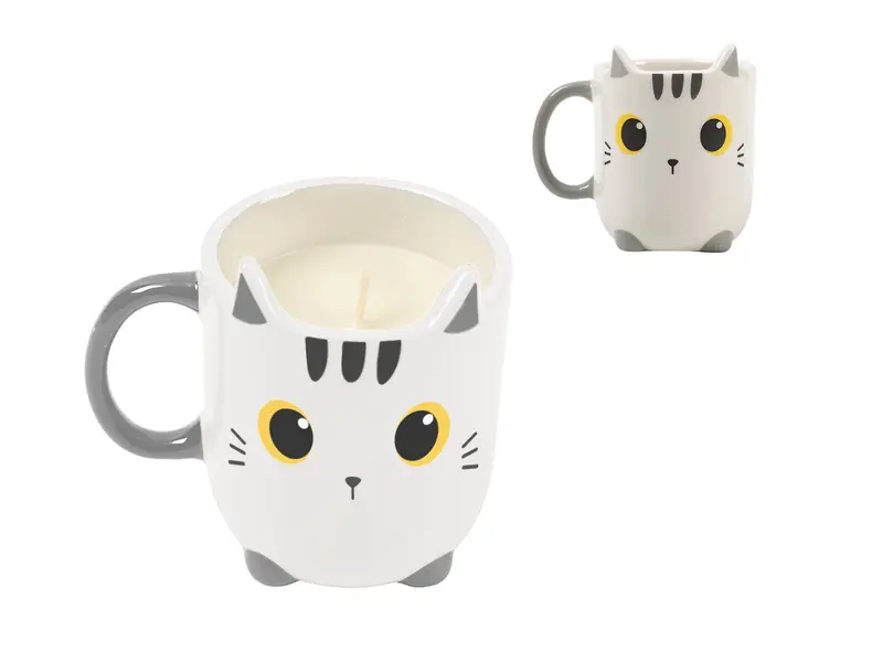 TAZZA CON CANDELA GATTO BIANCO
