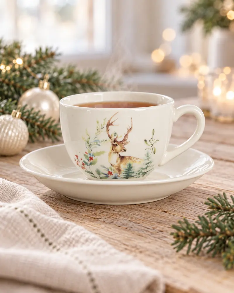 Tazza con cervo con piattino bianco 200 ml