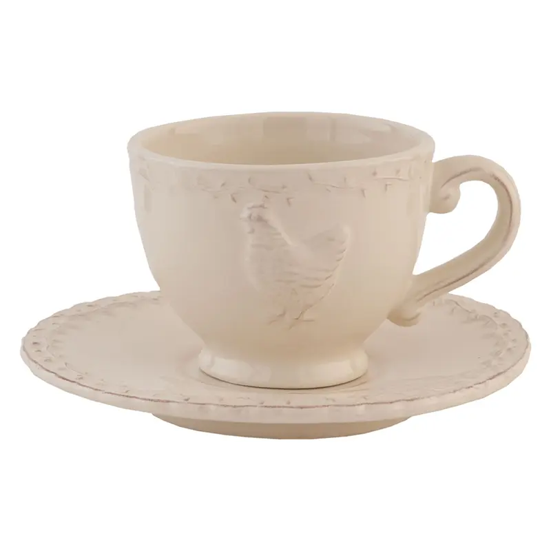 Tazzina con piattino Country con pollo beige in ceramica 200 ml *con difetto*