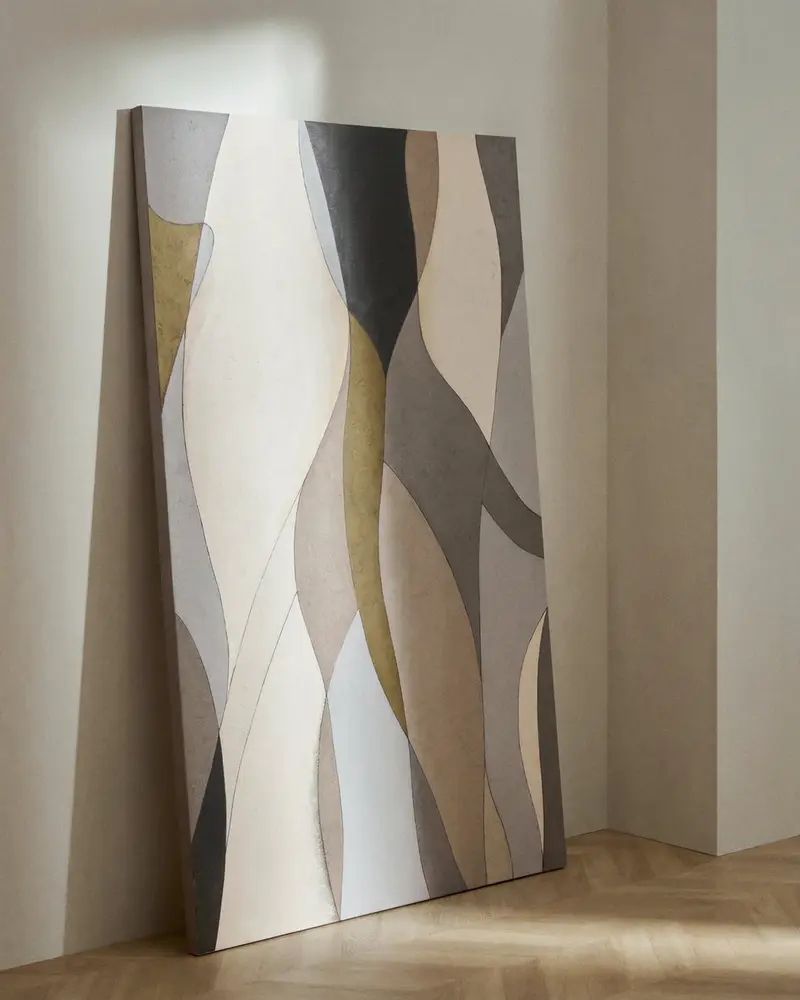 Tela astratta Marvilo grigia e senape 120 x 200 cm