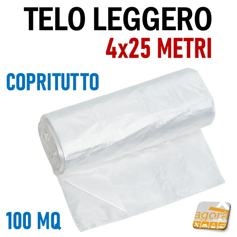 Telo Copertura Leggero Copritutto per Pittori Polietilene 4x25 Metri 100MQ Trasparente in Rotolo