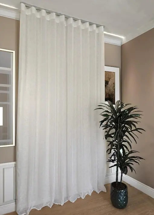 Tende a Onda Wave su Misura con Binario Completo - Larghezza Finita 150 cm - Tessuto effetto lino bianco art.Favola