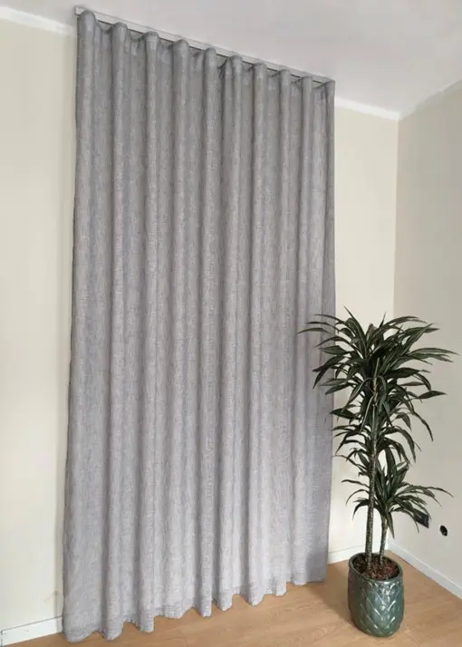 Tende a Onda Wave su Misura con Binario Completo - Larghezza Finita 150 cm - Tessuto effetto lino grigio art.Favola