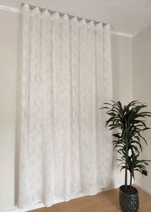 Tende a Onda Wave su Misura con Binario Completo - Larghezza Finita 150 cm - Tessuto Ricamato Bianco art.Millerighe