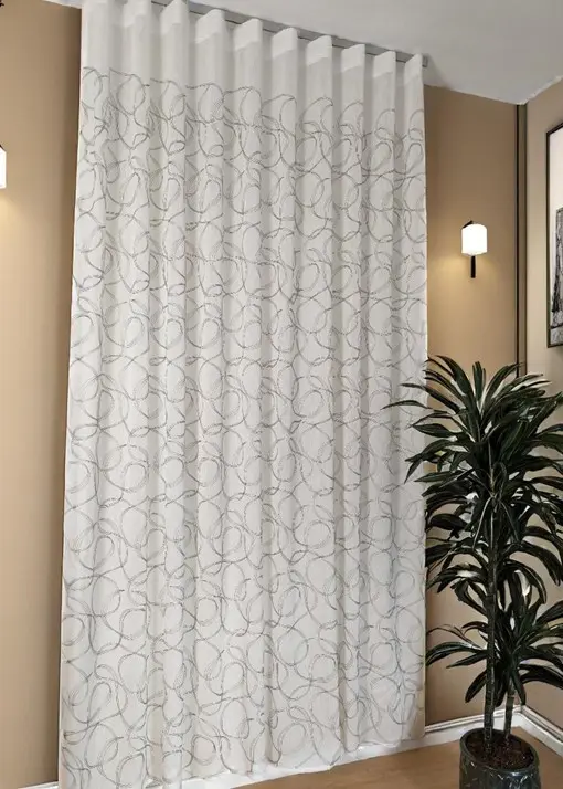 Tende a Onda Wave su Misura con Binario Completo - Larghezza Finita 150 cm - Tessuto Ricamato Bianco/Grigio art.tebe