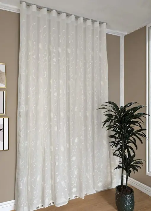 Tende a Onda Wave su Misura con Binario Completo - Larghezza Finita 150 cm - Tessuto Ricamato colore bianco art.calla