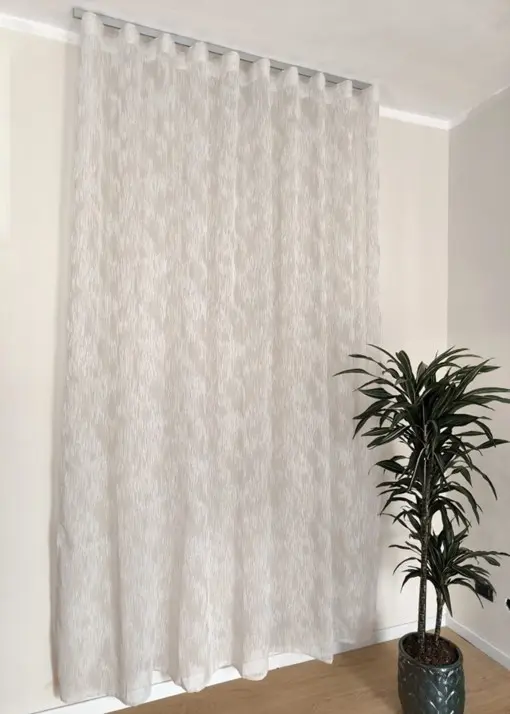 Tende a Onda Wave su Misura con Binario Completo - Larghezza Finita 150 cm - Tessuto Ricamato colore lino art.Millerighe