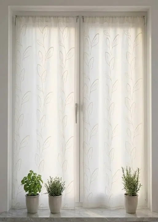 Tende a Vetro in tessuto effetto lino bianco naturale, Larghezze 45/70/90 cm, 3 Varianti colore, Altezza Personalizzabile - art .Eleonora