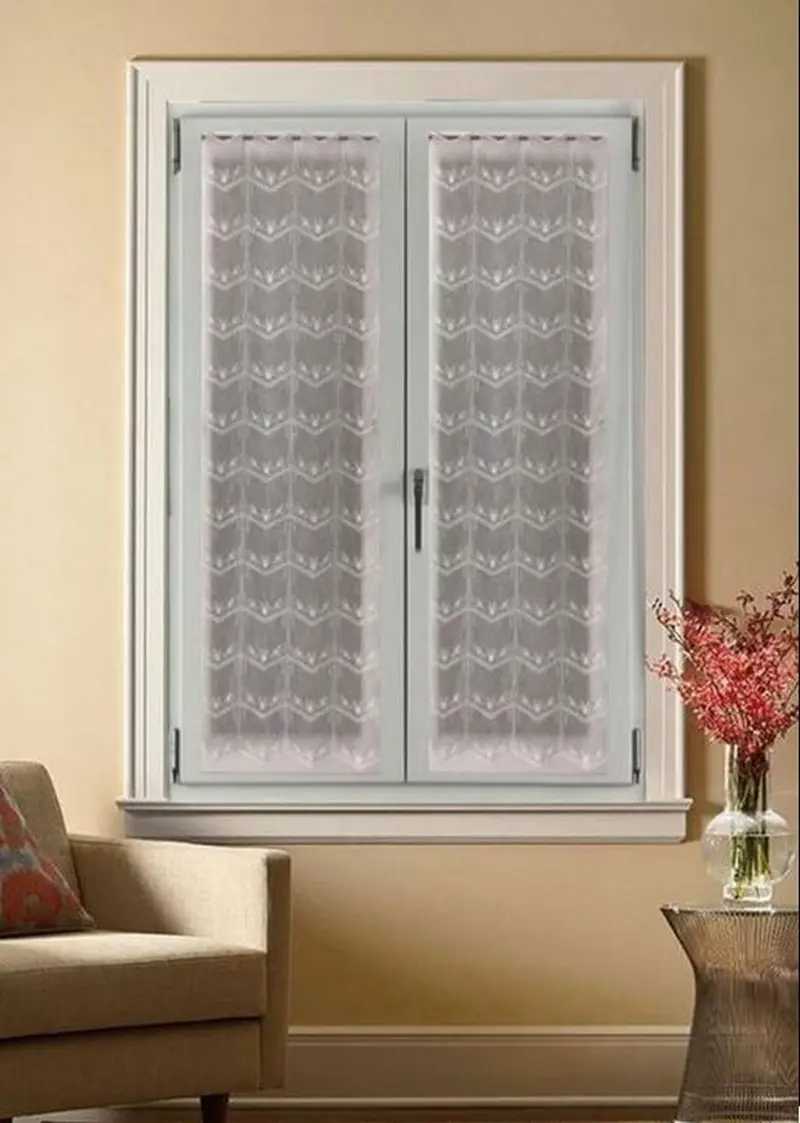 Tende per finestra e porta a vetro - tessuto bianco ricamato effetto lino - larghezza 45/60/90 lunghezza personalizzata-art.708