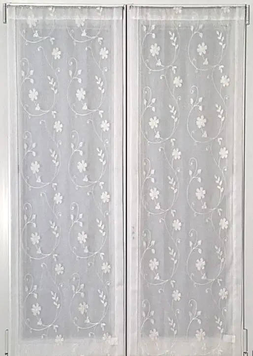 Tende Ricamate per Finestra e Porta | Set 2 Pezzi Tendine a Vetro | Larghezza 60 cm | Lunghezza Personalizzata | 3 Varianti Colore