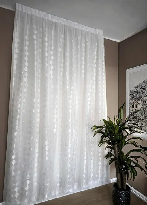 Tende su misura con fettuccia arricciatenda- tessuto bianco con ricamo-Adatta per Binari da 140/170 cm, Altezza da 180 a 280 cm - Ludovica