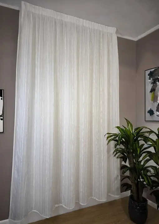Tende su misura con fettuccia arricciatenda- tessuto bianco con sottili righe verticali-Adatta per Binari da 140/170 cm, Altezza da 180 a 281 cm - Lucrezia