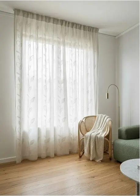 Tende su Misura con Fettuccia Arricciatenda - Tessuto Bianco Ricamato con foglia effetto lino , Adatta per Binari da 100/130 cm, Altezza da 180 a 290 cm - art .Eleonora-