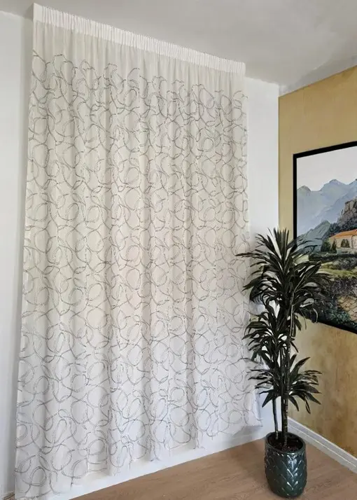 Tende su Misura con Fettuccia Arricciatenda- Tessuto Bianco Ricamato grigio, Adatta per Binari da 140/170 cm, Altezza da 180 a 281 cm - art.tebe